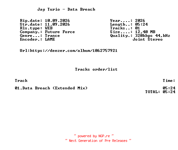 NFO for the release Jay_Turio_-_Data_Breach-(FFR173)-SINGLE-WEB-2026-FMC by FMC
