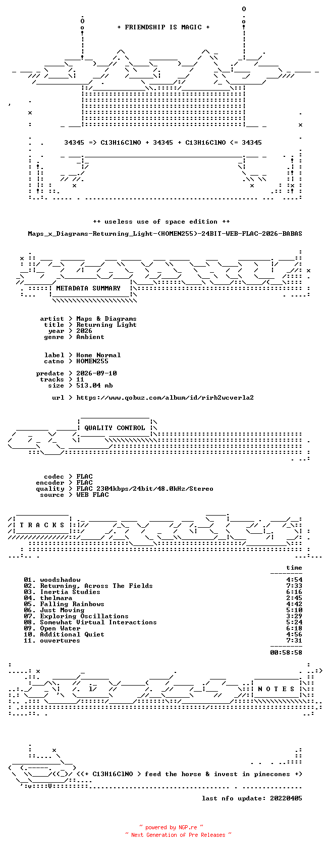 NFO for the release Maps_x_Diagrams-Returning_Light-(HOMEN255)-24BIT-WEB-FLAC-2026-BABAS by BABAS