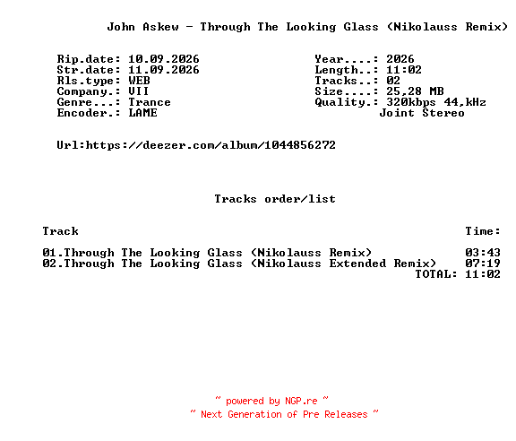 NFO for the release John_Askew_-_Through_The_Looking_Glass_(Nikolauss_Remix)-(VII130)-WEB-2026-FMC by FMC