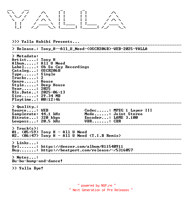 NFO for the release Tony_H--All_U_Need-(OSCR206B)-WEB-2025-YALLA by YALLA