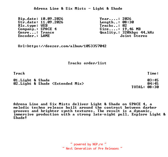 NFO for the release Adrena_Line_And_Six_Mists_-_Light_And_Shade-(ISP076)-WEB-2026-FMC by FMC