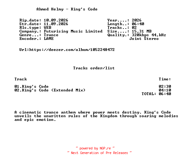 NFO for the release Ahmed_Helmy_-_Kings_Code-(AH004)-WEB-2026-FMC by FMC