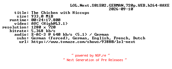NFO for the release LOL.Next.S01E02.GERMAN.720p.WEB.h264-HAXE by HAXE