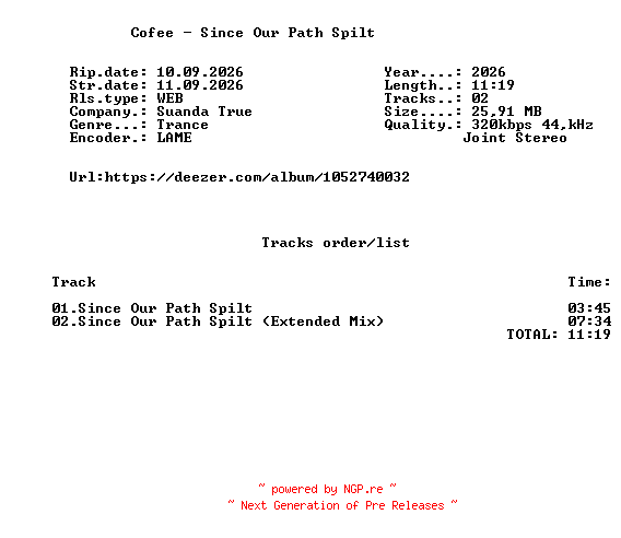 NFO for the release Cofee_-_Since_Our_Path_Spilt-(TRUE344)-WEB-2026-FMC by FMC