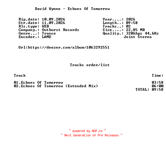 NFO for the release David_Wynne_-_Echoes_Of_Tomorrow-(OUT310)-WEB-2026-FMC by FMC