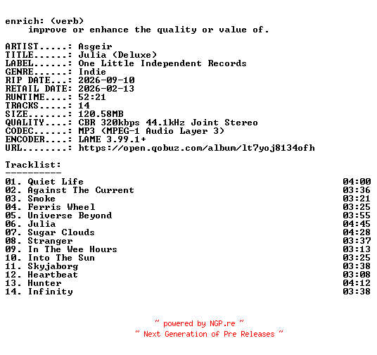 NFO for the release Asgeir-Julia_(Deluxe)-WEB-2026-ENRiCH by ENRiCH