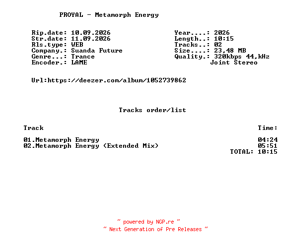 NFO for the release PROYAL_-_Metamorph_Energy-(FTR084)-WEB-2026-FMC by FMC
