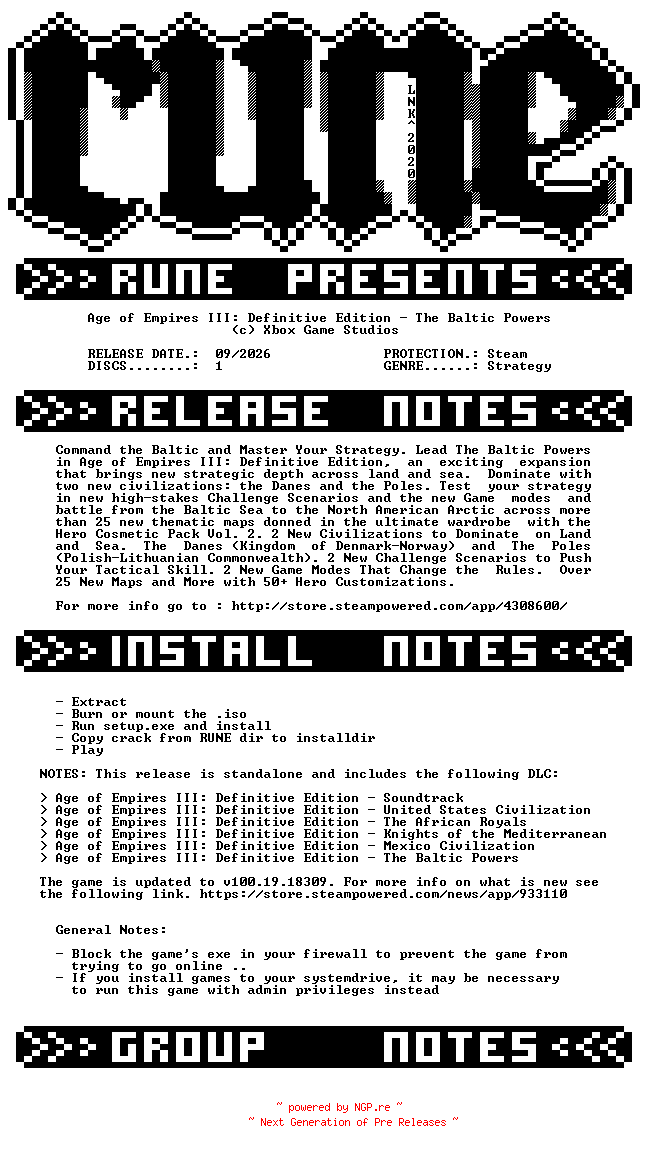 NFO for the release Age.of.Empires.III.Definitive.Edition.The.Baltic.Powers-RUNE by RUNE