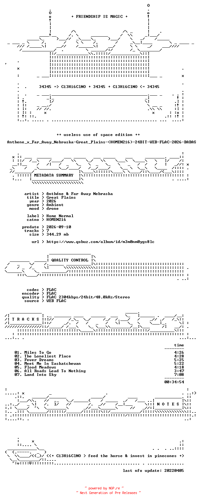 NFO for the release Anthene_x_Far_Away_Nebraska-Great_Plains-(HOMEN216)-24BIT-WEB-FLAC-2026-BABAS by BABAS