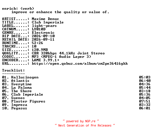 NFO for the release Maxime_Denuc-Club_Imperiale-(LY010D)-WEB-2026-ENRiCH by ENRiCH