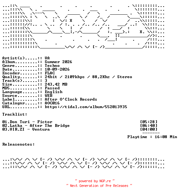NFO for the release VA-Summer_2026-AOC016-24BIT-WEB-FLAC-2026-WAVED by WAVED