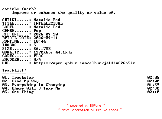NFO for the release Natalie_Red-INTELLECTUAL-EP-16BIT-WEB-FLAC-2026-ENRiCH by ENRiCH