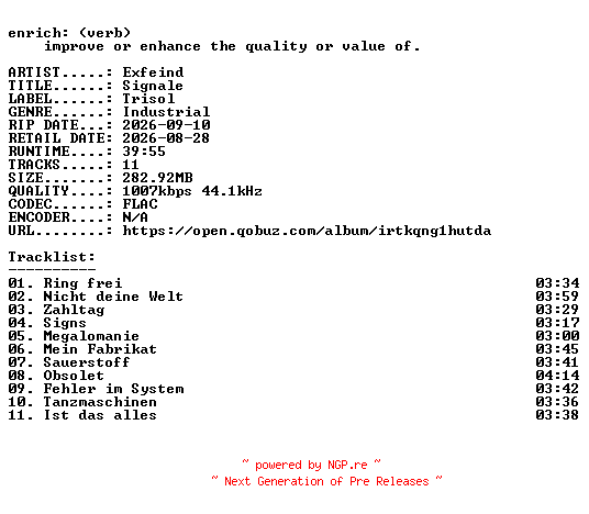 NFO for the release Exfeind-Signale-DE-16BIT-WEB-FLAC-2026-ENRiCH by ENRiCH