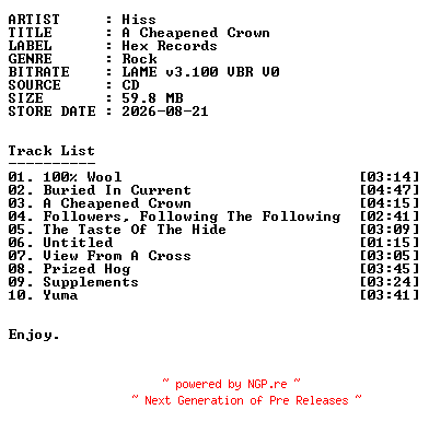 NFO for the release Hiss-A_Cheapened_Crown-2026-r35 by r35