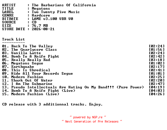 NFO for the release The_Barbarians_Of_California-Megatons-2026-r35 by r35