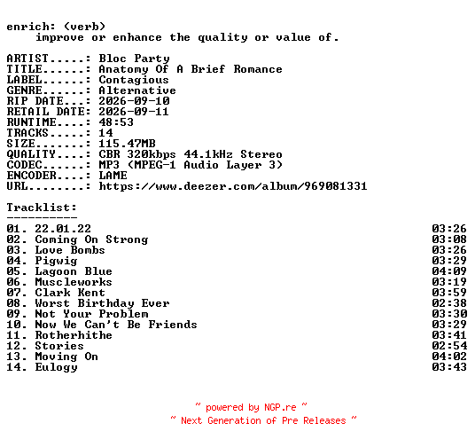 NFO for the release Bloc_Party-Anatomy_Of_A_Brief_Romance-WEB-2026-ENRiCH by ENRiCH