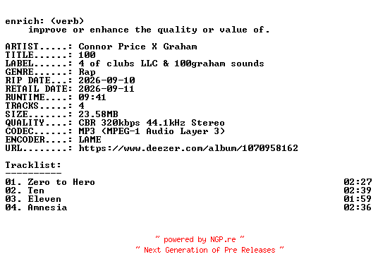 NFO for the release Connor_Price_X_Graham-100-EP-WEB-2026-ENRiCH by ENRiCH