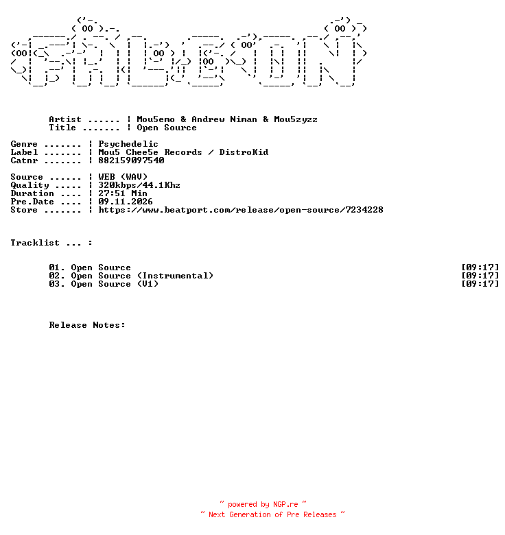 NFO for the release Mou5emo_And_Andrew_Niman_And_Mou5zyzz-Open_Source-(882159097540)-WEB-2026-FALCON by FALCON