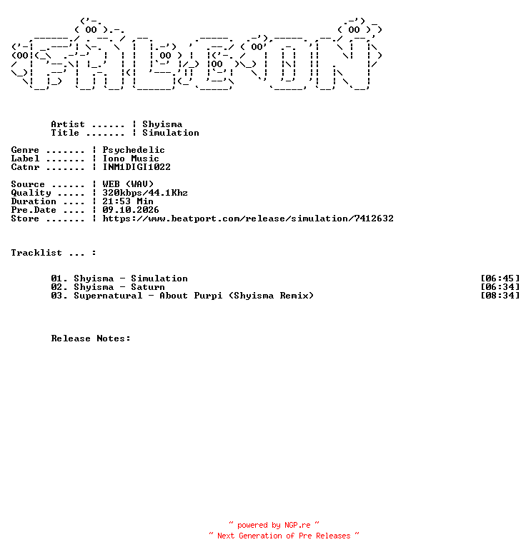 NFO for the release Shyisma-Simulation-(INM1DIGI1022)-WEB-2026-FALCON by FALCON
