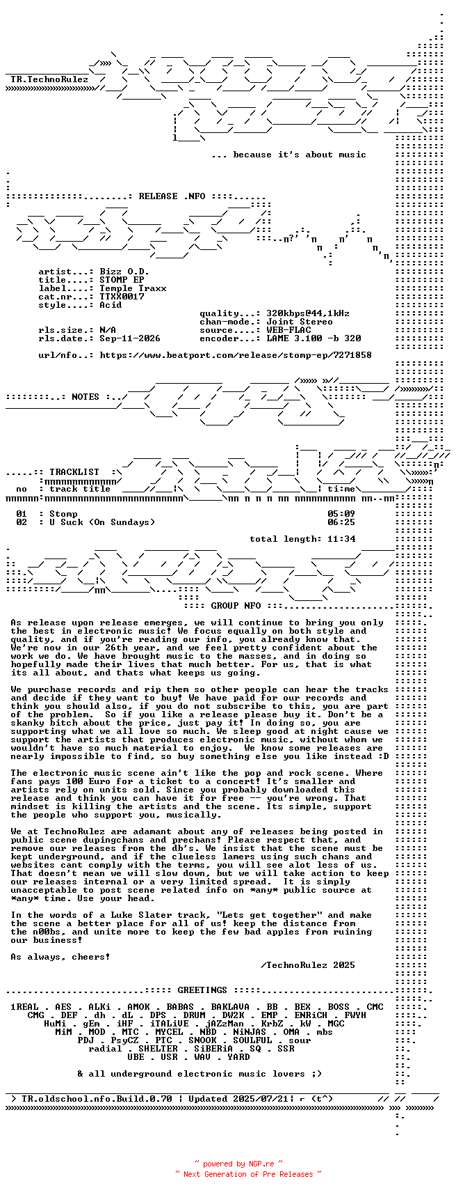 NFO for the release Bizz_O.D.-STOMP_EP-(TTXX0017)-WEB-1996-TR by TR