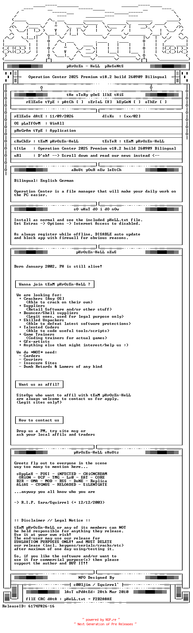 NFO for the release Operation.Center.2025.Premium.v18.2.build.20260909.Bilingual-PH by PH