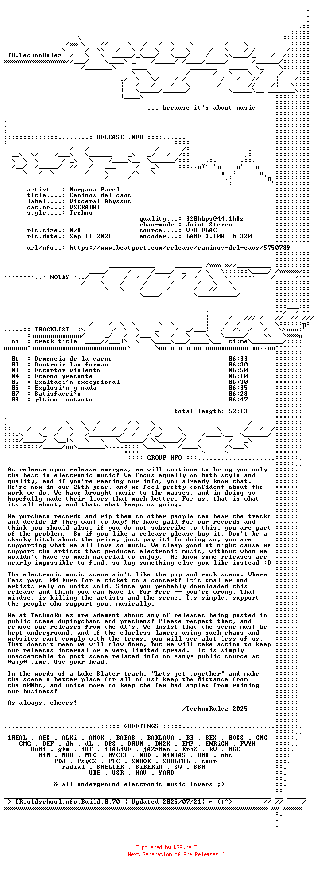 NFO for the release Morgana_Parel-Caminos_del_caos-(VSCRAB01)-WEB-2025-TR by TR