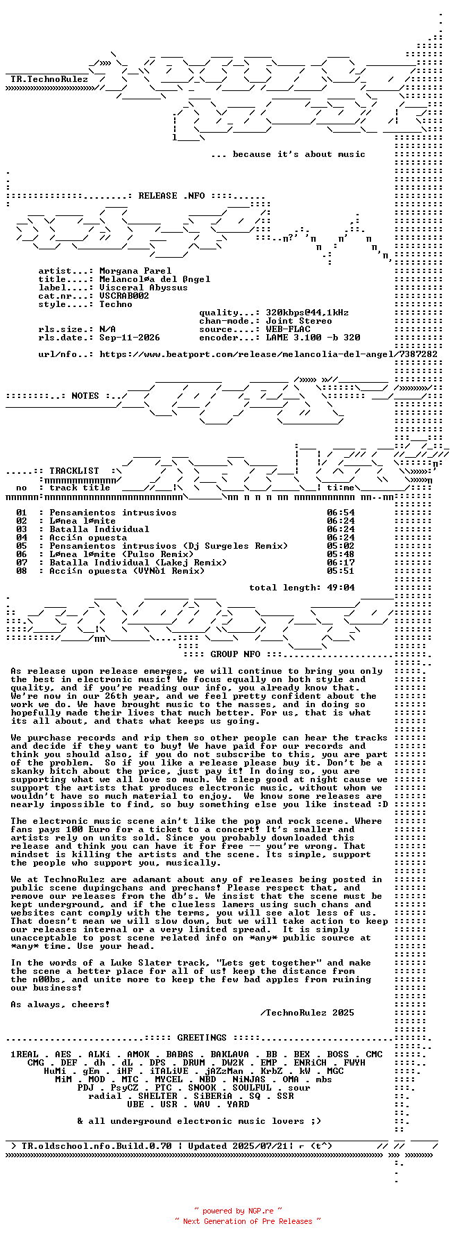NFO for the release Morgana_Parel-Melancolia_del_angel-(VSCRAB002)-WEB-2026-TR by TR