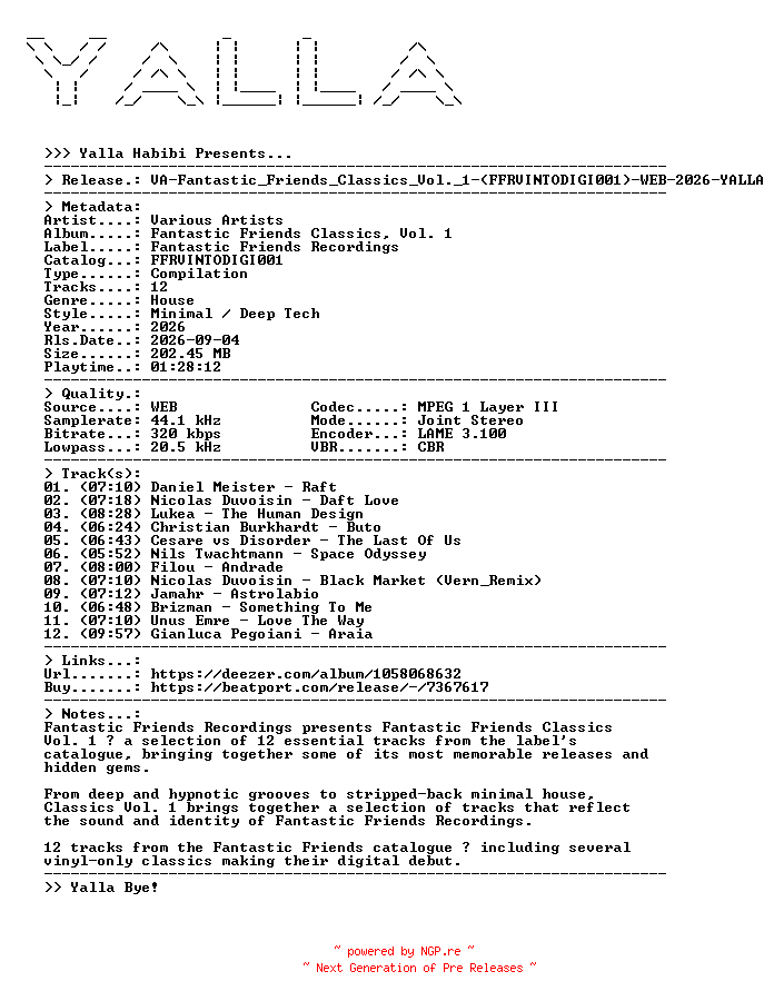 NFO for the release VA-Fantastic_Friends_Classics_Vol._1-(FFRVINTODIGI001)-WEB-2026-YALLA by YALLA