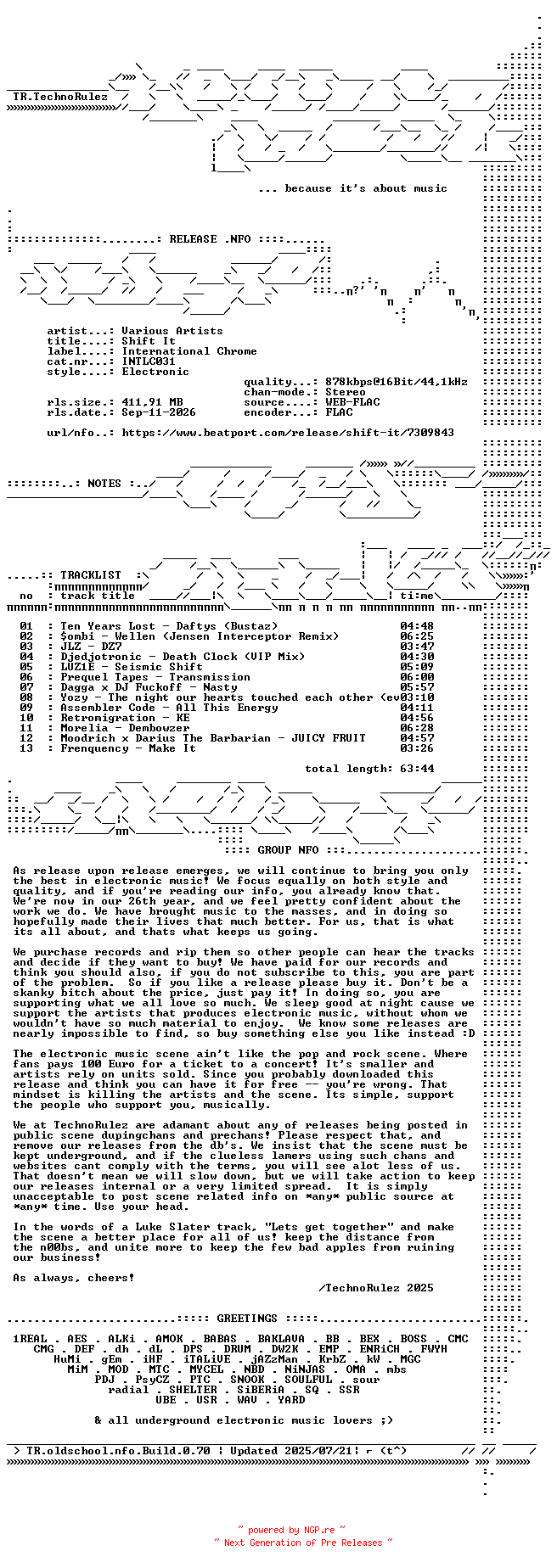 NFO for the release VA-Shift_It-(INTLC031)-16BIT-WEB-FLAC-2026-TR by TR