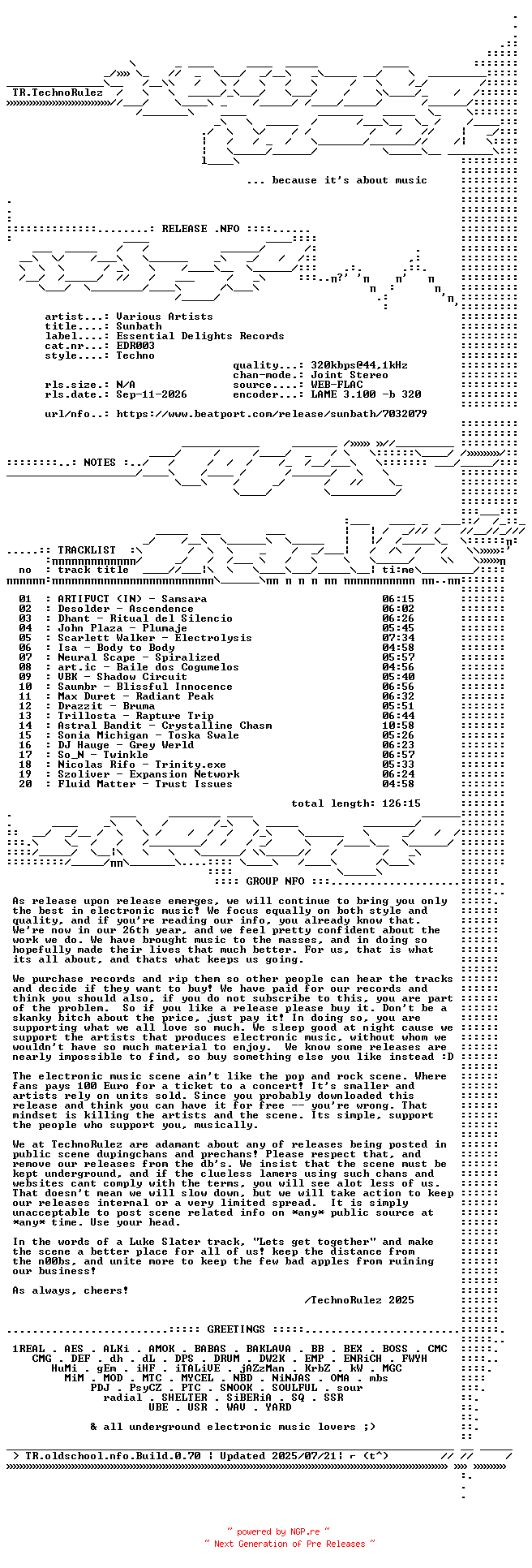 NFO for the release VA-Sunbath-(EDR003)-WEB-2026-TR by TR