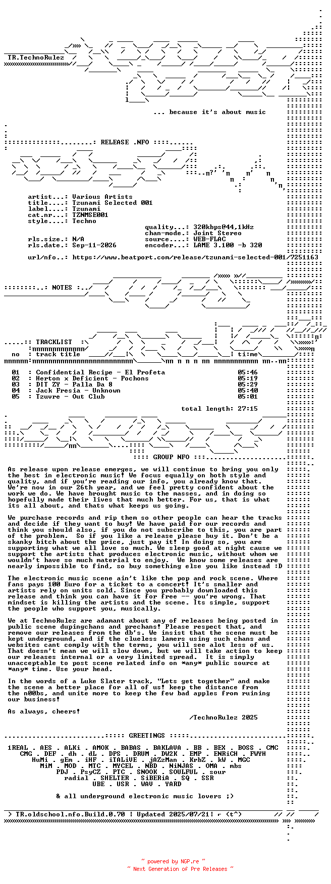NFO for the release VA-Tzunami_Selected_001-(TZNMSE001)-WEB-2026-TR by TR