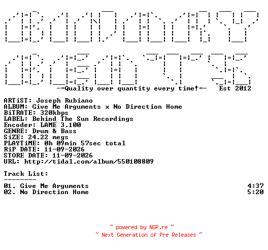 NFO for the release Joseph_Rubiano-Give_Me_Arguments_x_No_Direction_Home-(BTSR031)-WEB-2026-BB by BB
