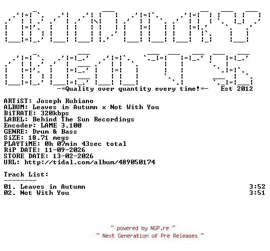 NFO for the release Joseph_Rubiano-Leaves_In_Autumn_x_Not_With_You-(BTSR027)-WEB-2026-BB by BB