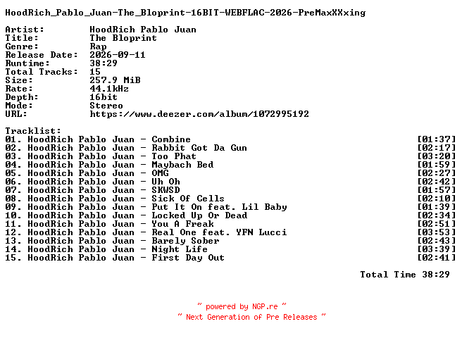 NFO for the release HoodRich_Pablo_Juan-The_Bloprint-16BIT-WEBFLAC-2026-PreMaxXXxing by PreMaxXXxing