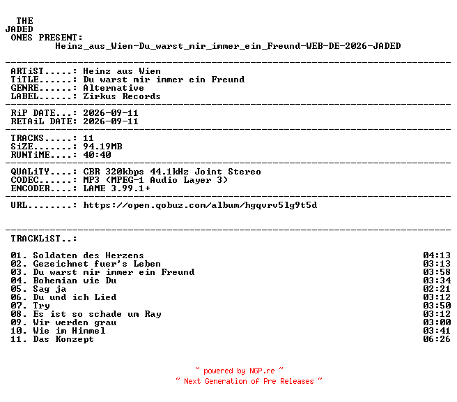 NFO for the release Heinz_aus_Wien-Du_warst_mir_immer_ein_Freund-WEB-DE-2026-JADED by JADED