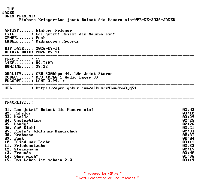 NFO for the release Einhorn_Krieger-Los_jetzt_Reisst_die_Mauern_ein-WEB-DE-2026-JADED by JADED