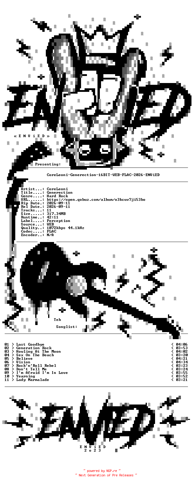 NFO for the release CoreLeoni-Generection-16BIT-WEB-FLAC-2026-ENViED by ENViED