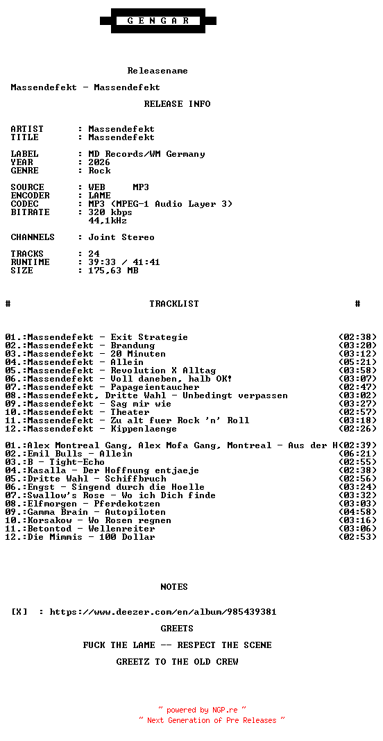 NFO for the release Massendefekt-Massendefekt-DE-2026-GANGA by GANGA