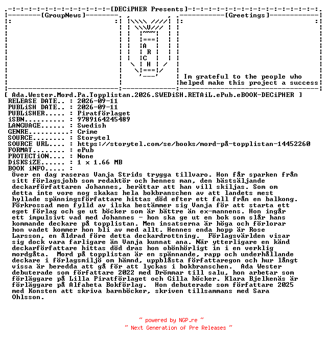 NFO for the release Ada.Wester.Mord.Pa.Topplistan.2026.SWEDiSH.RETAiL.ePub.eBOOK-DECiPHER by DECiPHER