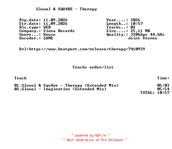 NFO for the release Glowal_And_SQU4RE_-_Therapy-(SNA240B)-WEB-2026-FMC by FMC