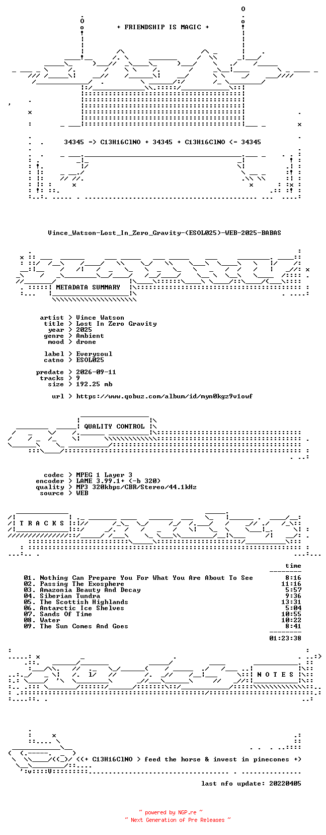 NFO for the release Vince_Watson-Lost_In_Zero_Gravity-(ESOL025)-WEB-2025-BABAS by BABAS