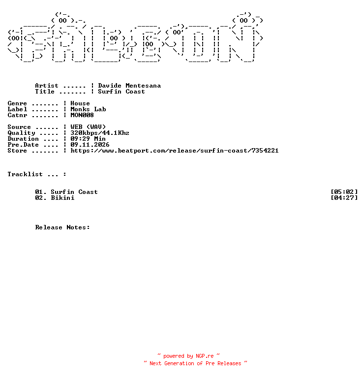 NFO for the release Davide_Mentesana-Surfin_Coast-(MON008)-WEB-2026-FALCON by FALCON