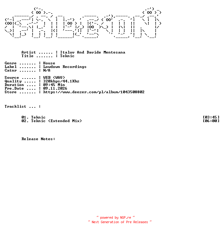 NFO for the release Italuv_And_Davide_Mentesana-Teknic-WEB-2026-FALCON by FALCON