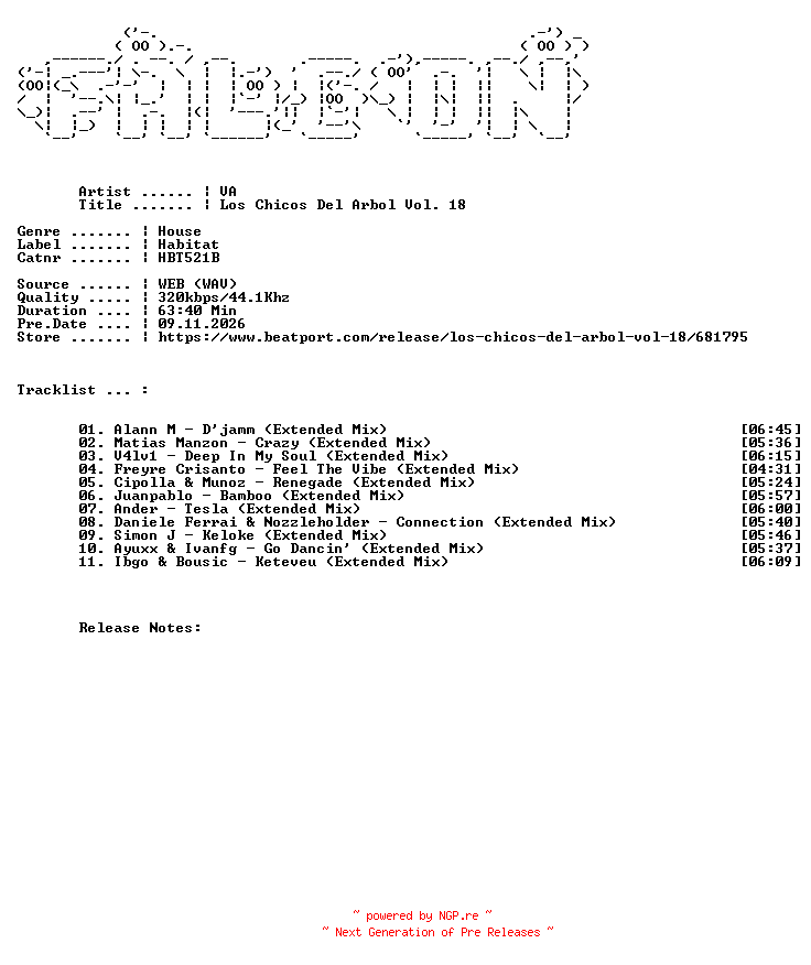 NFO for the release VA-Los_Chicos_Del_Arbol_Vol._18-(HBT521B)-WEB-2026-FALCON by FALCON