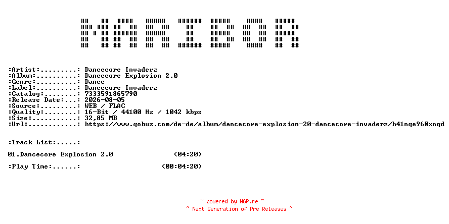 NFO for the release Dancecore_Invaderz-Dancecore_Explosion_2.0-SINGLE-16BIT-WEB-FLAC-2026-MARiBOR by MARiBOR