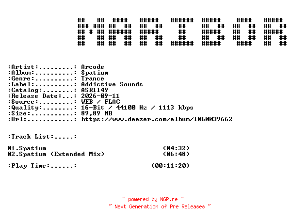 NFO for the release Arcode-Spatium-(ASR1149)-16BIT-WEB-FLAC-2026-MARiBOR by MARiBOR