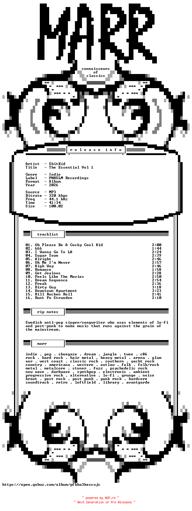 NFO for the release ShitKid-The_Essential_Vol_1-WEB-2026-MARR by MARR