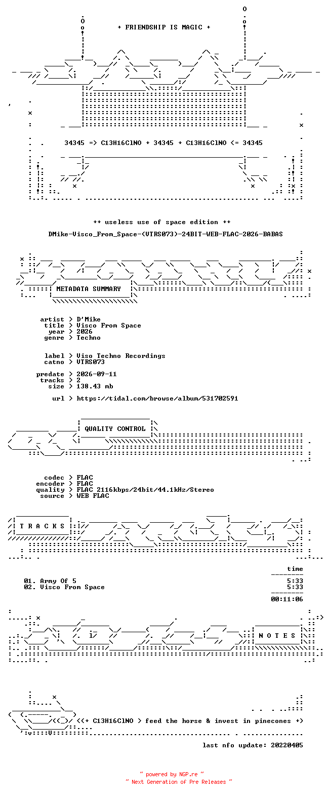 NFO for the release DMike-Visco_From_Space-(VTRS073)-24BIT-WEB-FLAC-2026-BABAS by BABAS