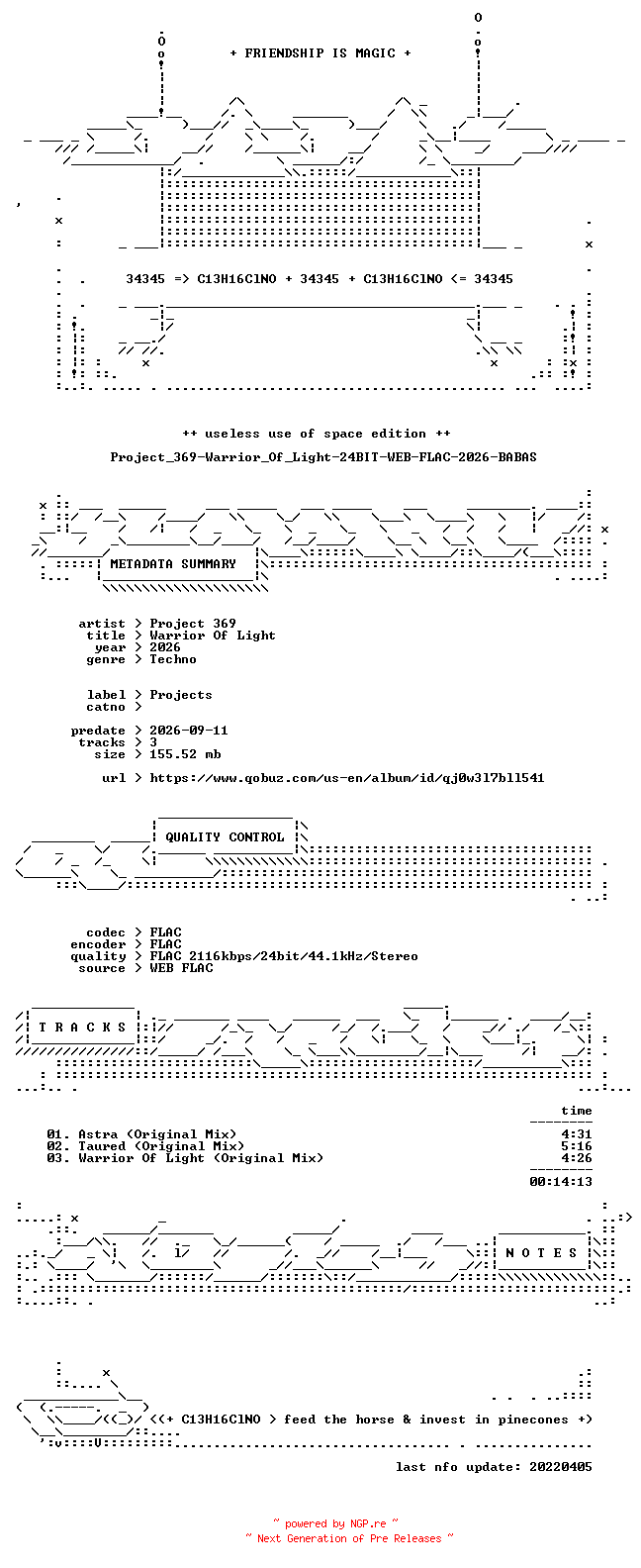 NFO for the release Project_369-Warrior_Of_Light-24BIT-WEB-FLAC-2026-BABAS by BABAS