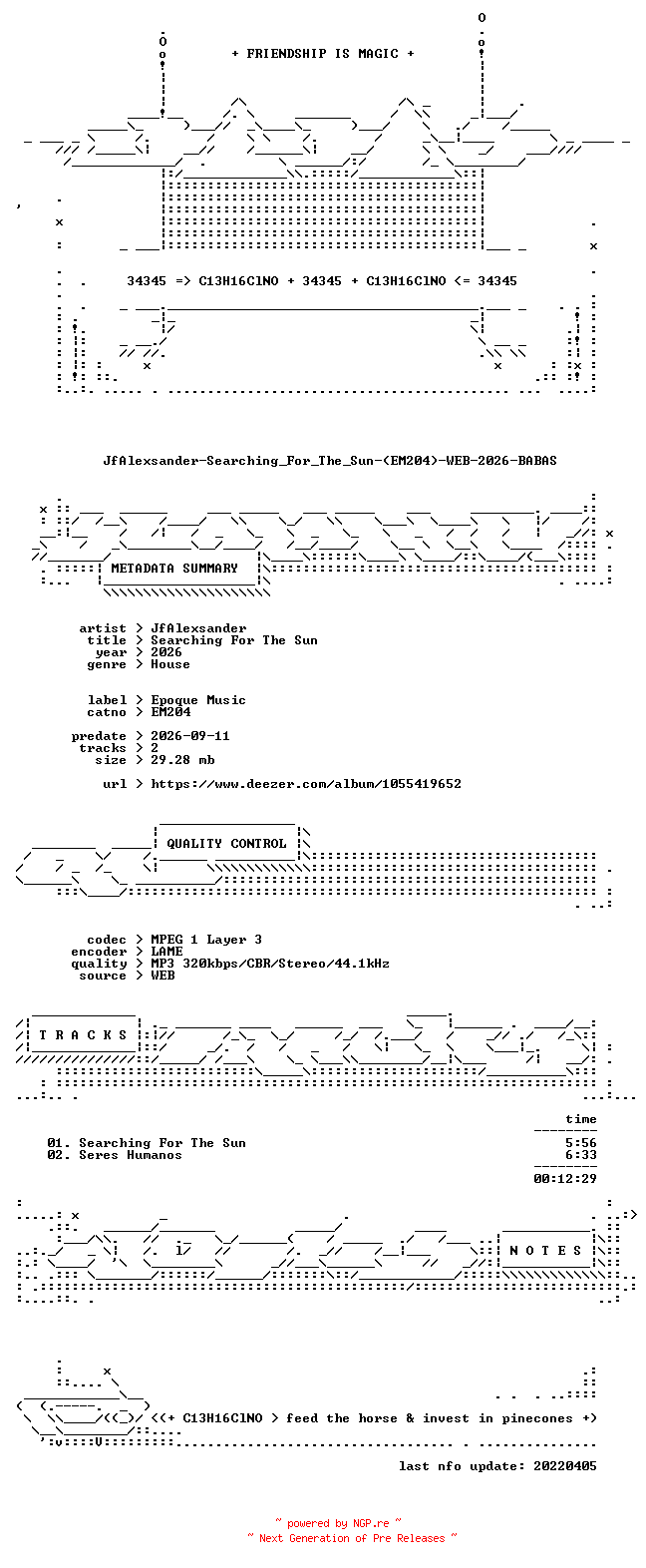 NFO for the release JfAlexsander-Searching_For_The_Sun-(EM204)-WEB-2026-BABAS by BABAS